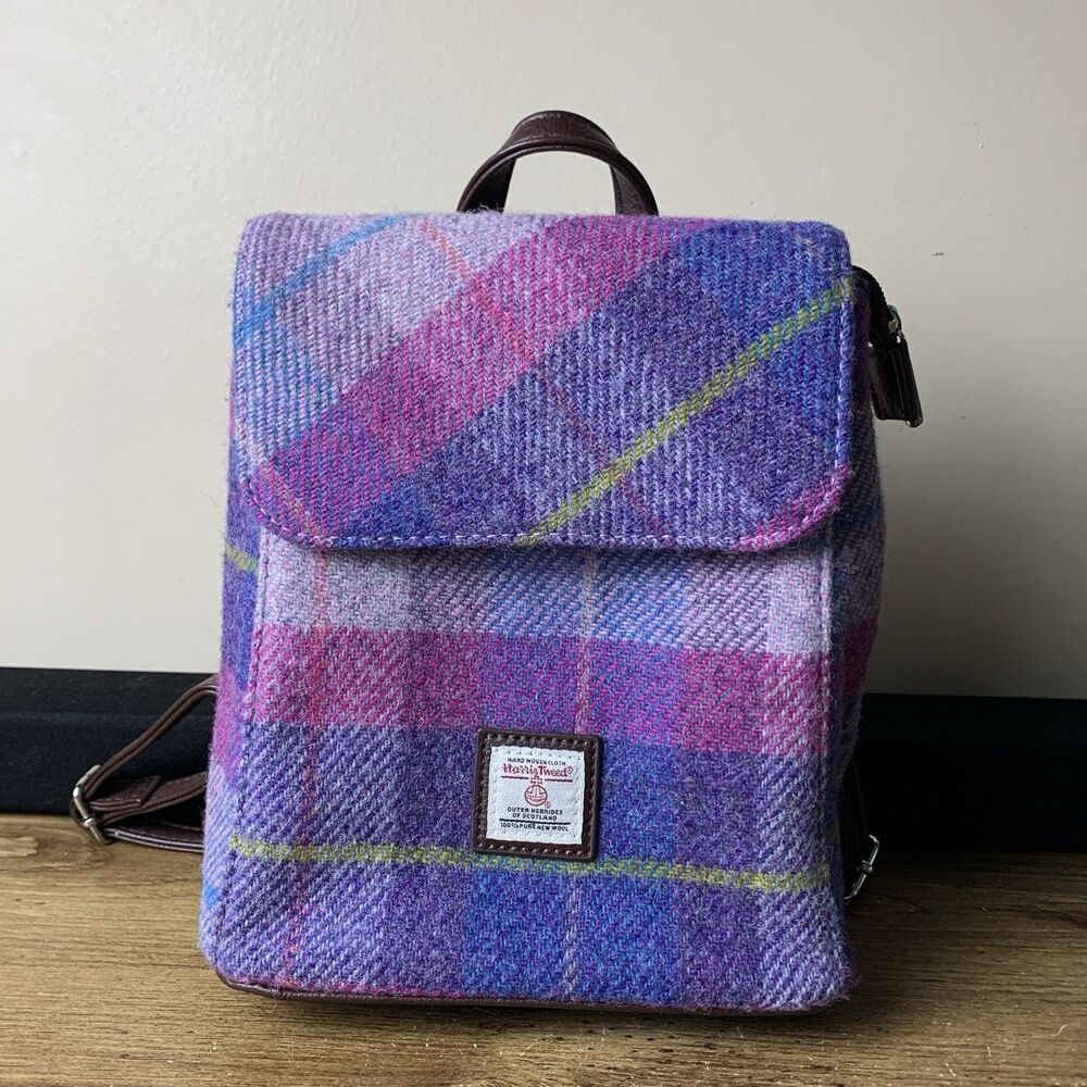 Harris Tweed Mini Backpack Glen Appin of Scotland Plaid Wool Adjustable READ